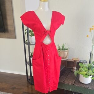 Chic Red Midi Dress with Front Tie